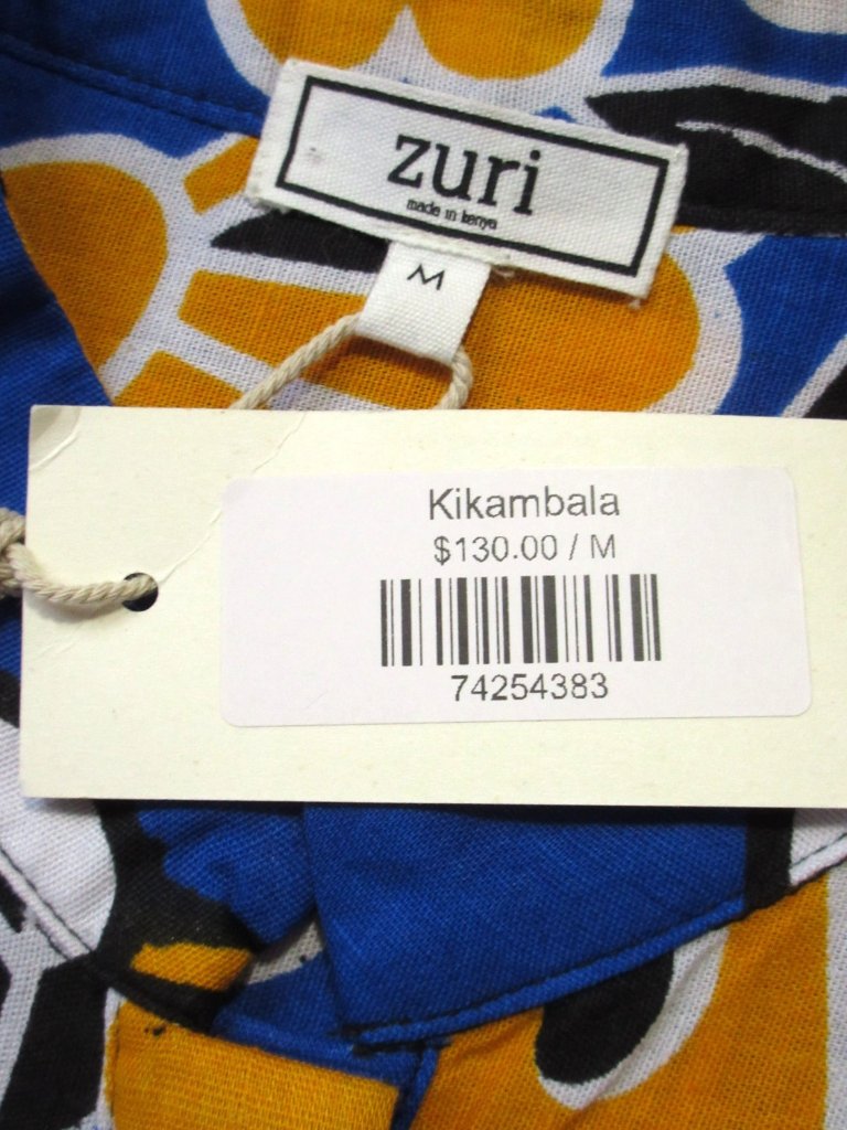 Nwt Zuri Kenya Kikambala Shirt In Blue White Orange Floral Cotton Button M — image 6 of 7